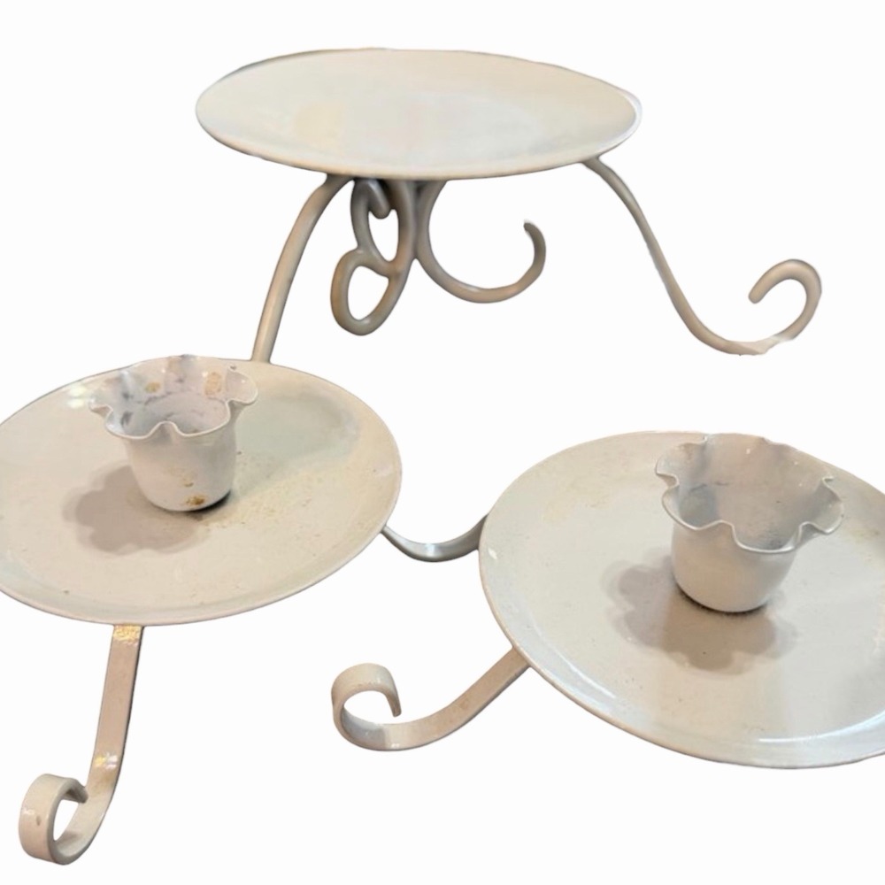 Vintage Candle Holders‎ White Metal Scroll Set of (3)